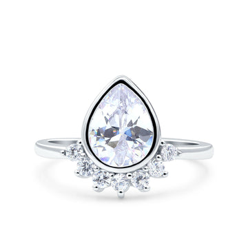 Art Deco Solitaire Accent Pear Wedding Ring Band Simulated Cubic Zirconia 925 Sterling Silver (14mm)